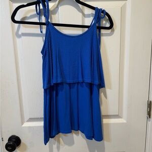Time and Tru Royal Blue Tie-Shoulder Layered Tank